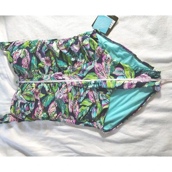 Sunseeker One Piece Swimsuit Size 14 D Cup Tummy Control Tropical Leaf Ruched - Picture 13 of 14